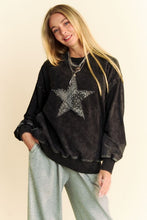 Load image into Gallery viewer, Davi & Dani Stud Star Patch Acid Washed Sweatshirt