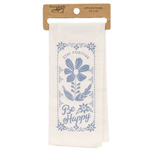 Load image into Gallery viewer, Stay Positive Be Happy Blue Floral Dish Towel, 16"x26"