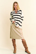 Load image into Gallery viewer, Davi &amp; Dani High-Low Side Slit Striped Johnny Collar Sweater
