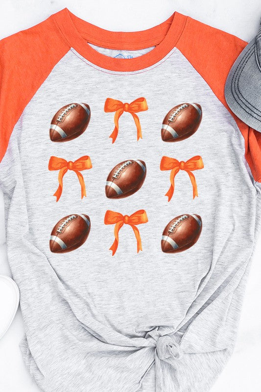 Game Day Football Bows Orange Graphic Raglan