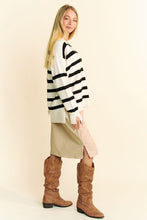 Load image into Gallery viewer, Davi &amp; Dani High-Low Side Slit Striped Johnny Collar Sweater
