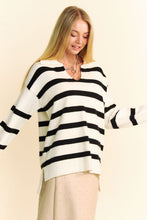 Load image into Gallery viewer, Davi &amp; Dani High-Low Side Slit Striped Johnny Collar Sweater
