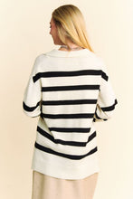 Load image into Gallery viewer, Davi &amp; Dani High-Low Side Slit Striped Johnny Collar Sweater
