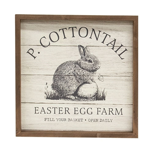 P. Cottontail Easter Egg Farm Slat Look Framed Sign