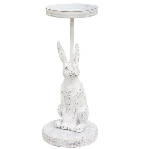 White Bunny Metal Pillar Candle Holder, 8.25