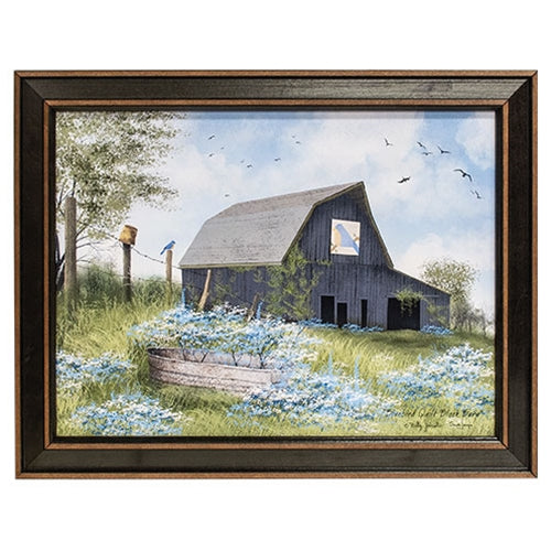 Bluebird Quilt Block Barn Framed Print, 12x16
