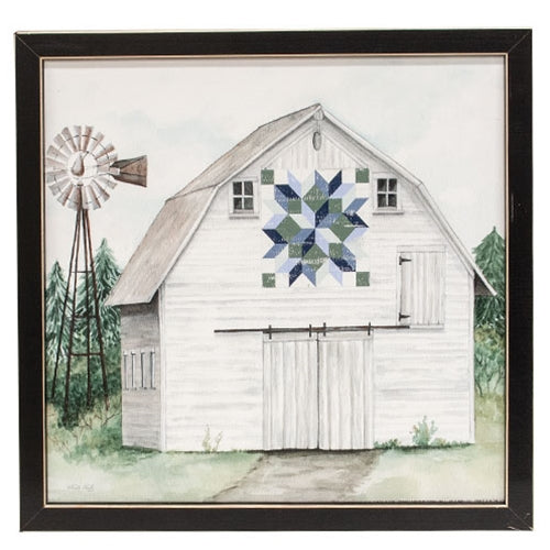 Blue & Green Tumbling Block Quilt Barn Framed Print, 12x12