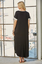 Load image into Gallery viewer, Leopard Color Block Short Sleeve Slit Maxi Dress with Pockets
