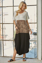 Load image into Gallery viewer, Leopard Color Block Short Sleeve Slit Maxi Dress with Pockets
