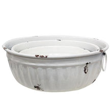 Load image into Gallery viewer, 3/Set, Distressed White Metal Bowls w/Handles
