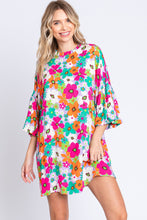 Load image into Gallery viewer, GeeGee Full Size Floral Round Neck Lantern Sleeve Mini Dress
