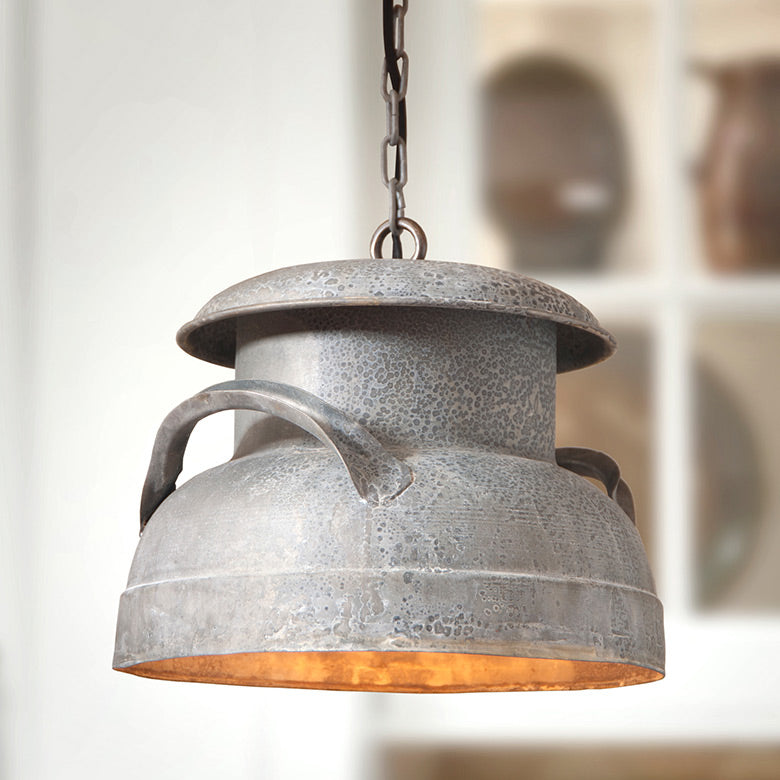 Milk Can Pendant in Weathered Zinc